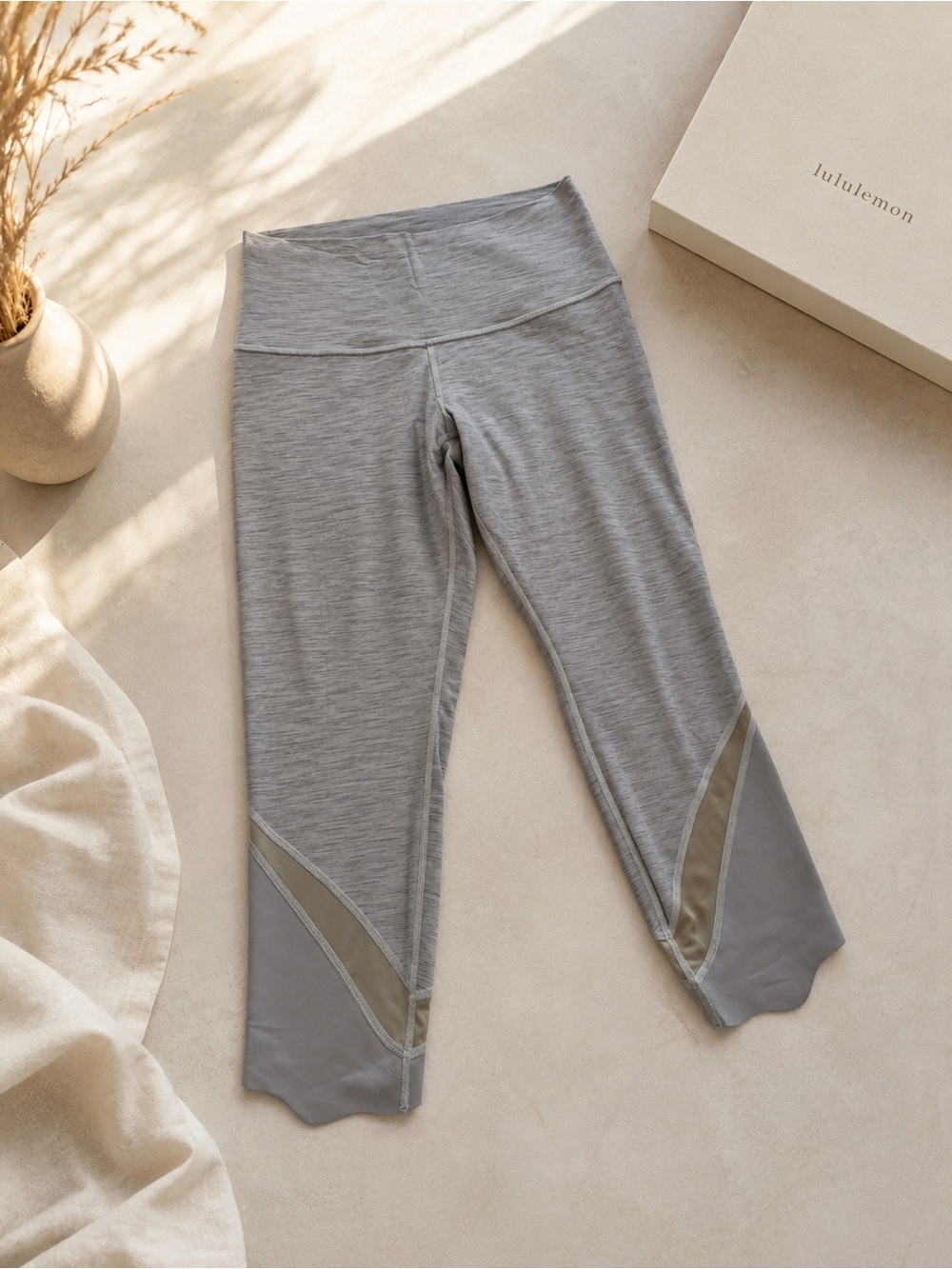 Lululemon Grey High-Rise Cropped Leggings | Mesh Panel Detail